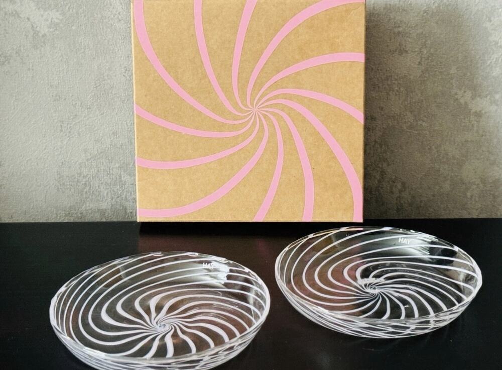 NEW - Rare HAY Denmark Danish Design Glass Spin Saucer Set of 2 Clear / Pink